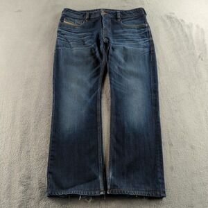 Diesel Zatiny Jeans 33 (Fits 34x28) Blue 0073N Dark Wash Bootcut Grunge Whiskers